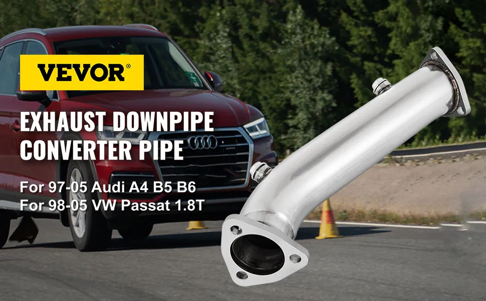 VEVOR downpipe exhaust for audi a4 b5 b6 and vw passat 1.8t on a road.