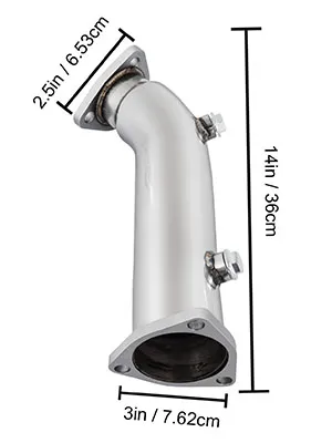 VEVOR downpipe exhaust stainless steel with product dimensions.