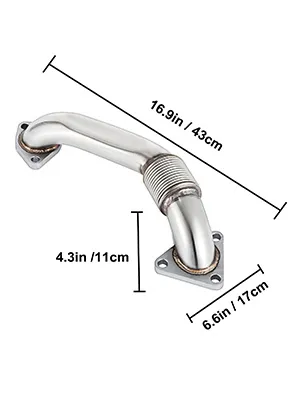 Tubería ascendente VEVOR duramax con dimensiones en pulgadas y centímetros.