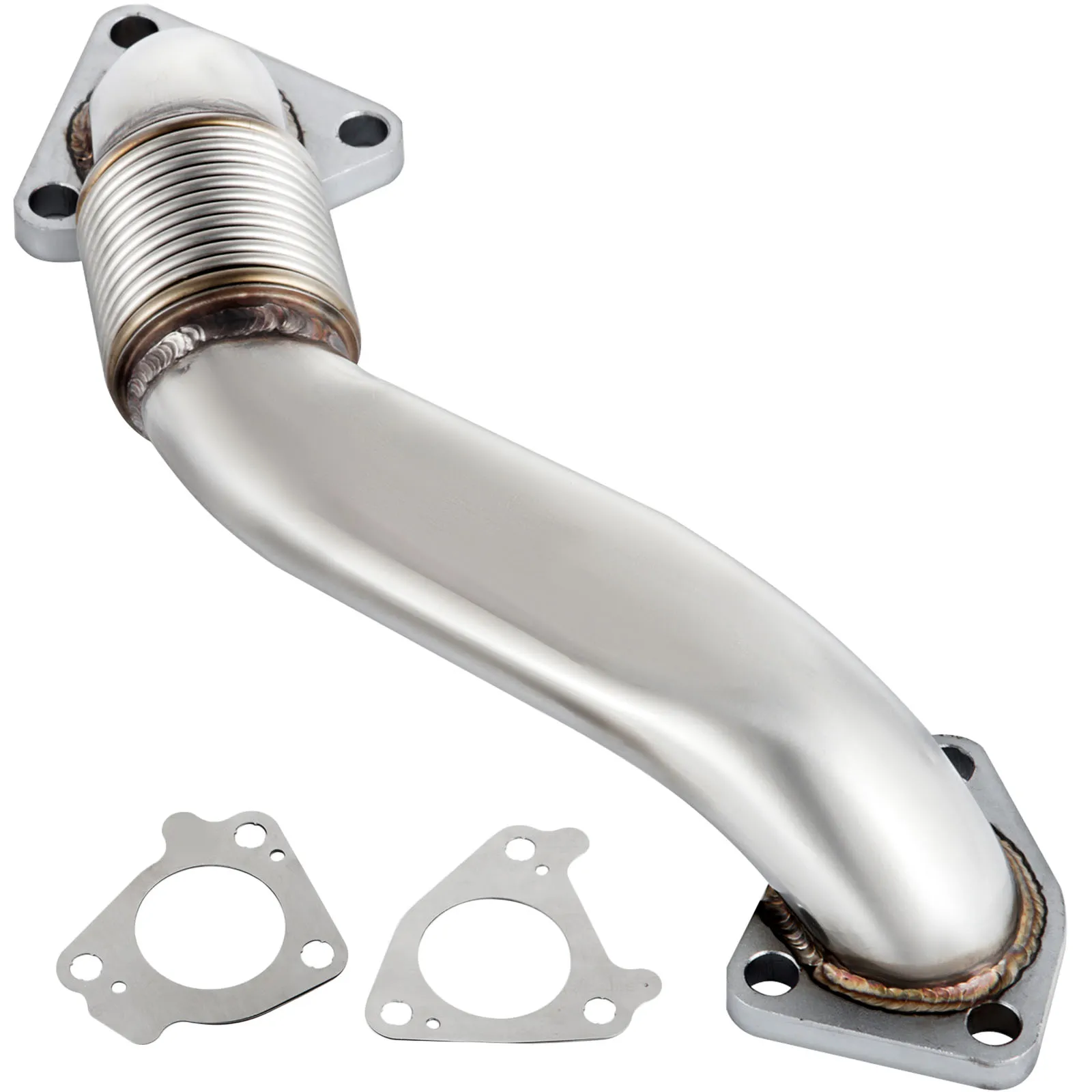 Tubo ascendente VEVOR duramax con juntas, que muestra textura de metal y soldaduras.