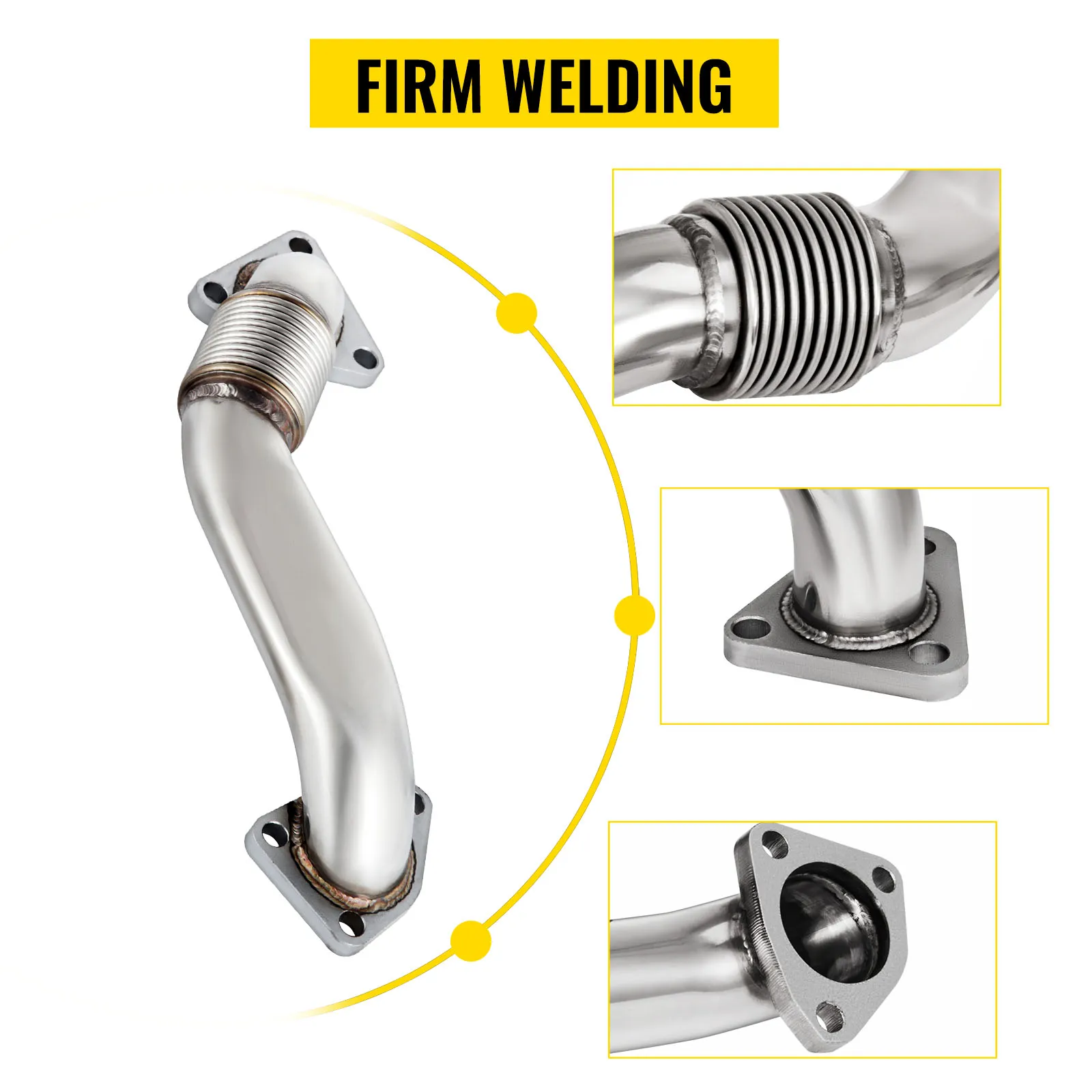 Tubería ascendente VEVOR duramax, soldadura firme, secciones detalladas de extremos y unión flexible.