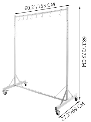 Estante de pintura VEVOR con ruedas y 8 ganchos, 60,2" x 27,2" x 68,1".