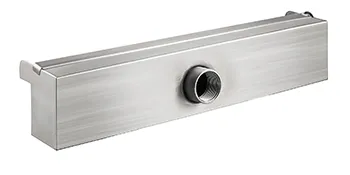 stainless steel VEVOR pool fountain with water inlet fitting in the center.