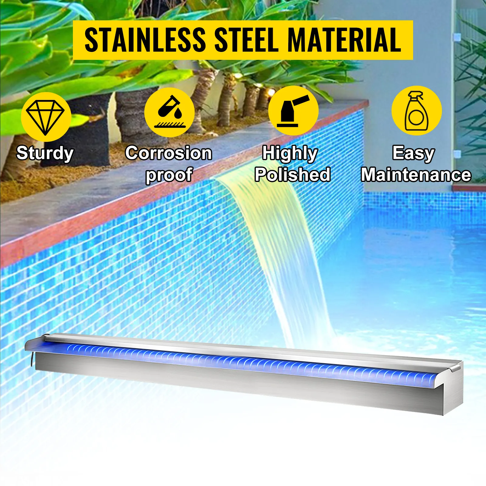 VEVOR zwembadfontein met roestvrij staal, stevig, corrosiebestendig en gepolijst.