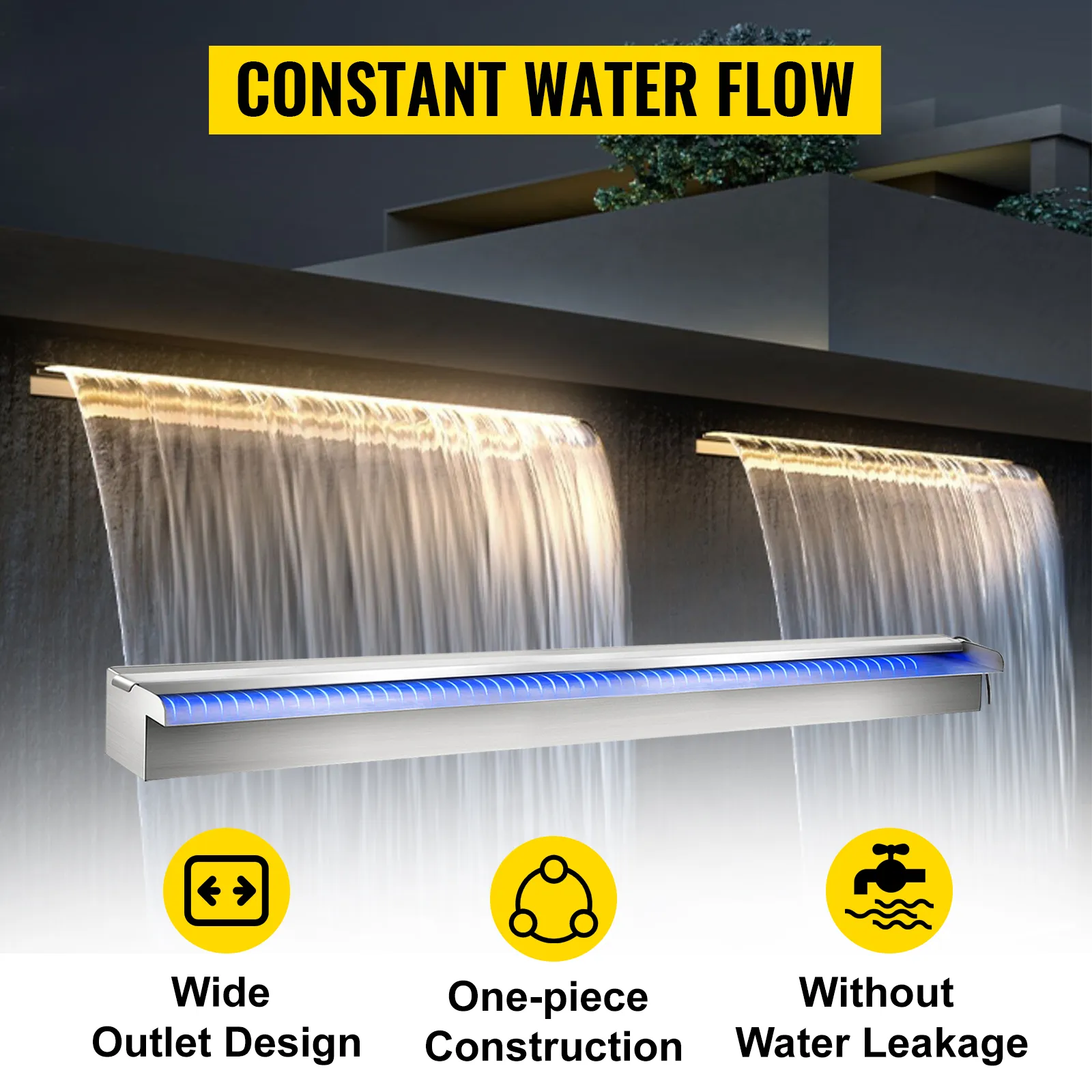 VEVOR zwembadfontein met constante waterstroom, brede uitloop en ééndelige constructie.