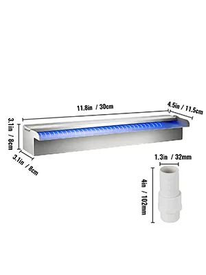 Fuente de piscina VEVOR cascada led, 30cm de ancho con luz led azul y conector.