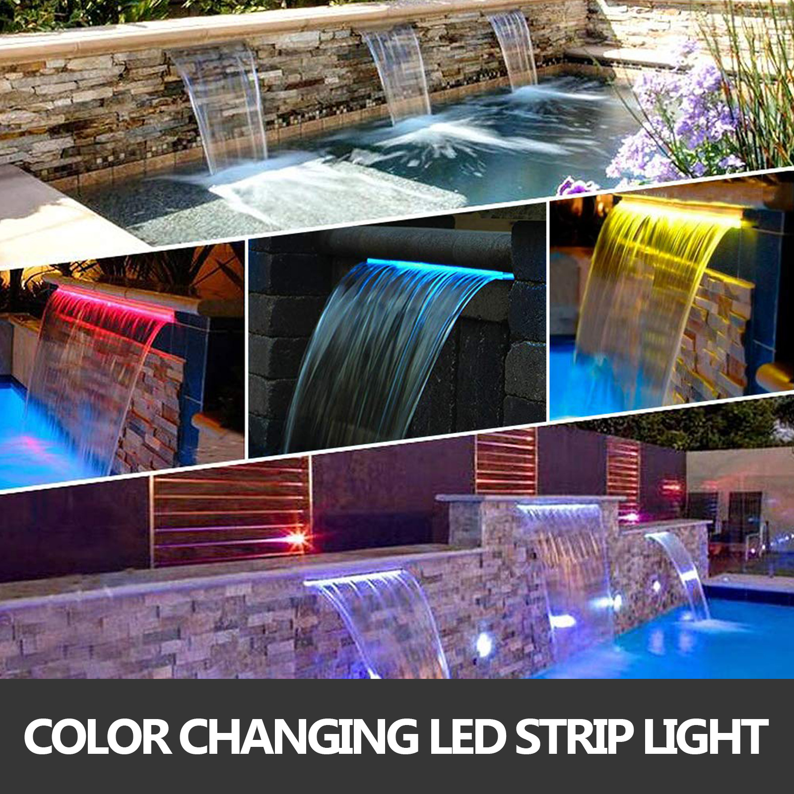 Cascade Fontaine Pour Piscine Ou Bassin - Acrylique, LED 7 Couleurs, 19x42.5x25 Cm - Sans Pompe - 7