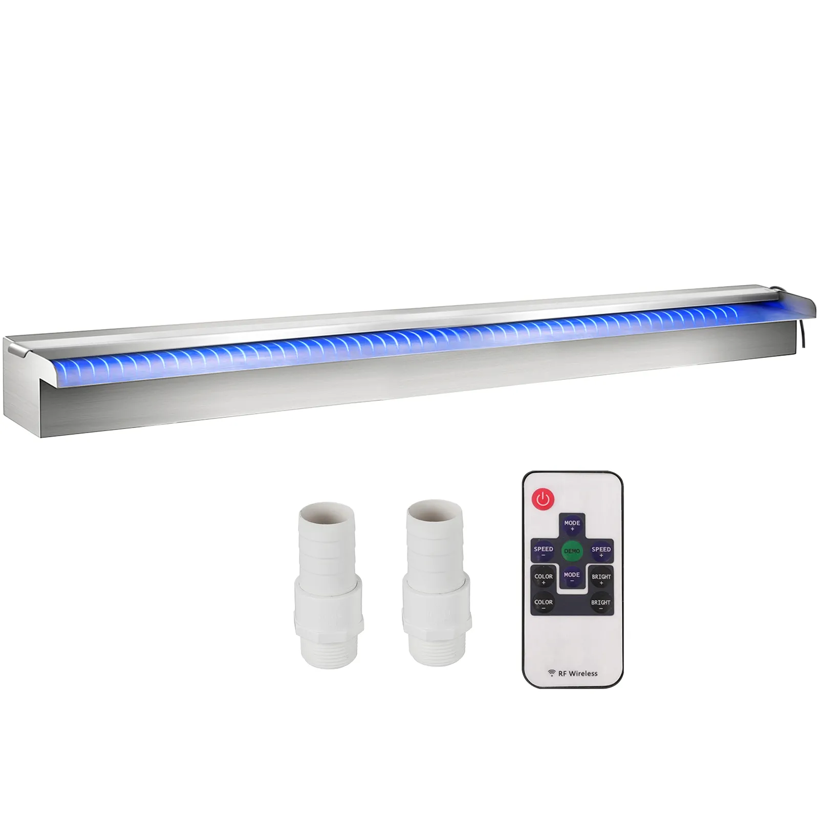 VEVOR zwembadfontein met afstandsbediening en aansluitingen, voorzien van blauwe led-verlichting.