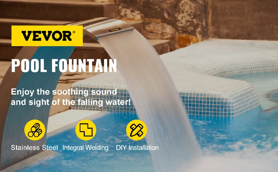 VEVOR roestvrijstalen watervalzwembadfontein met geïntegreerde las- en doe-het-zelf-installatie.