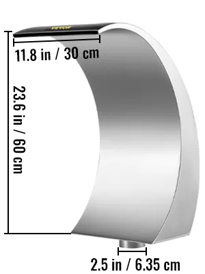 VEVOR waterval zwembadfontein van roestvrij staal, afmetingen 23,6 inch, 11,8 inch en 2,5 inch.