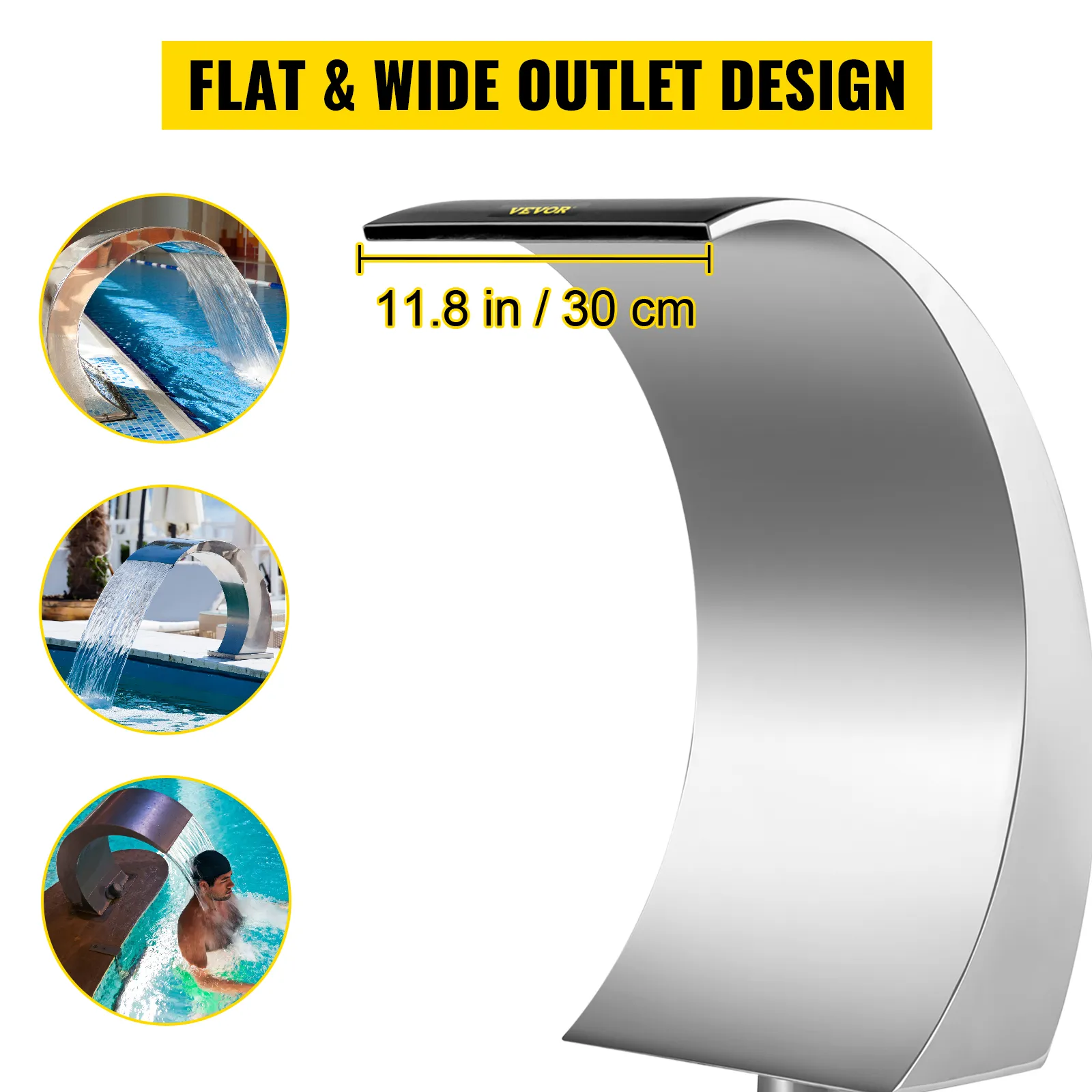 VEVOR watervalfontein van roestvrij staal met een plat en breed uitloopontwerp, 30 cm.