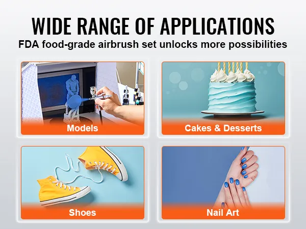 VEVOR airbrush kit applications: painting models, cakes, shoes, and nail art. unlock creative possibilities.