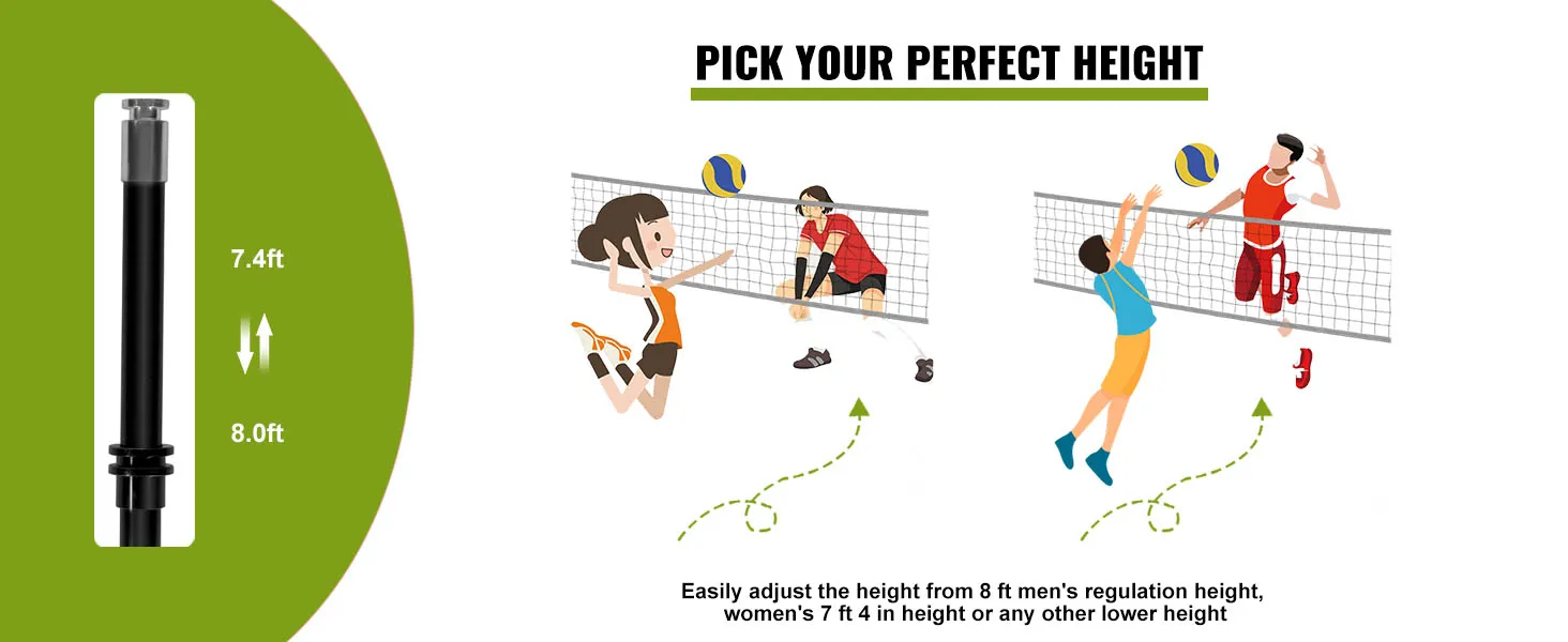 Red de entrenamiento de voleibol VEVOR ajustable con opciones de altura de 7,4 pies a 8 pies para un juego perfecto.