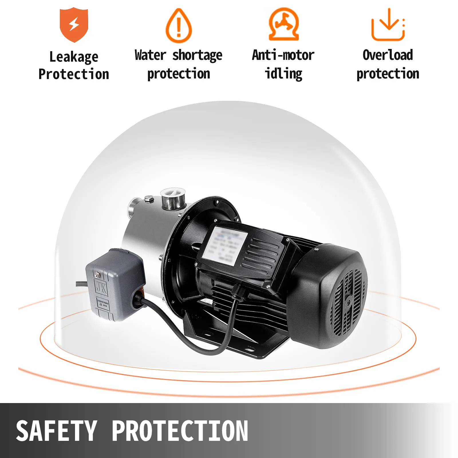 VEVOR jet pump with safety features: leakage, water shortage, anti-motor idling, overload.