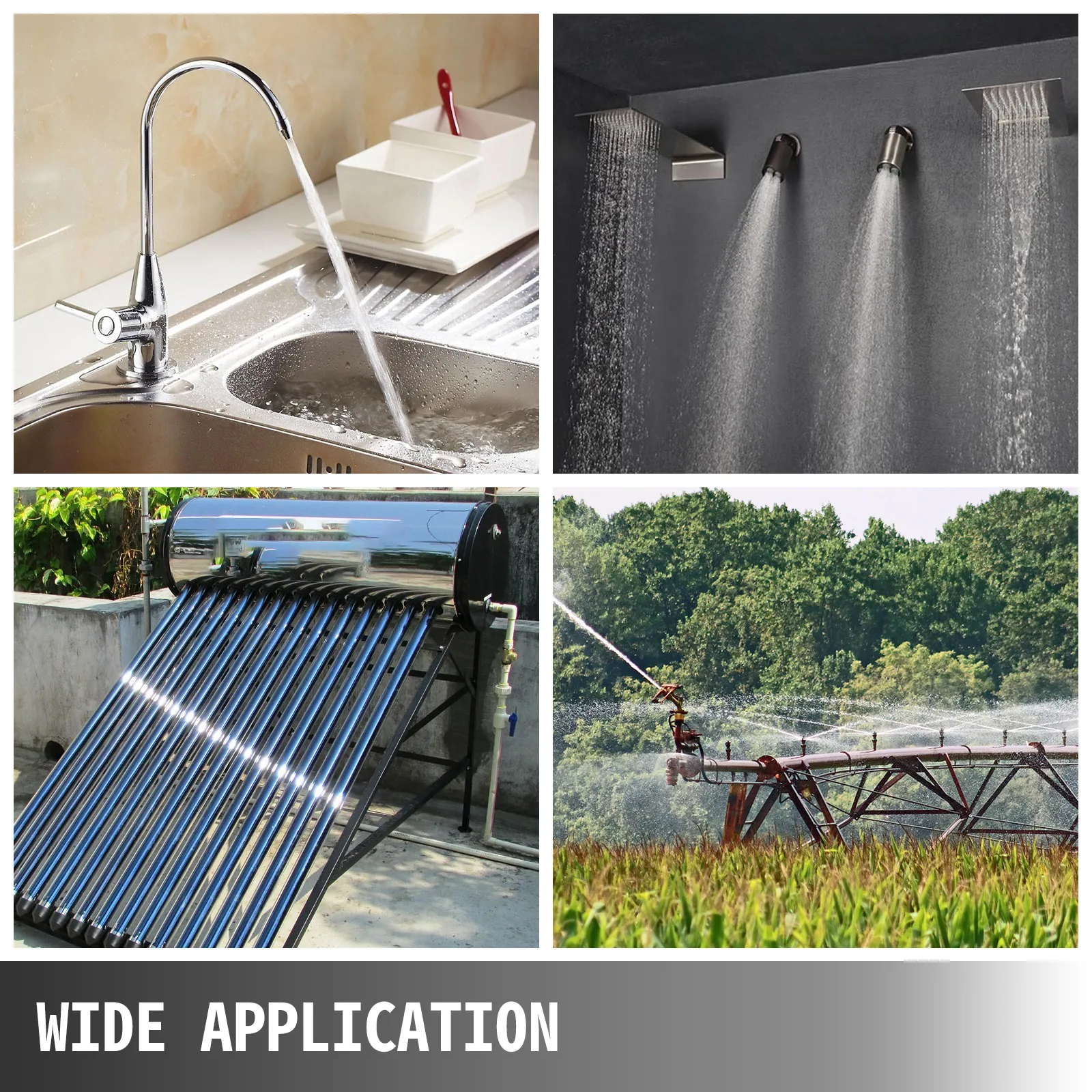 VEVOR jet pump providing water for faucets, showers, solar heaters, and irrigation.