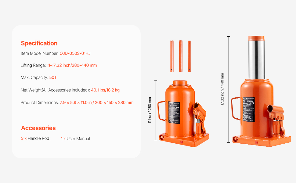 VEVOR Air Hydraulic Bottle Jack – 40.1 lbs/18.2 kg, 50T
