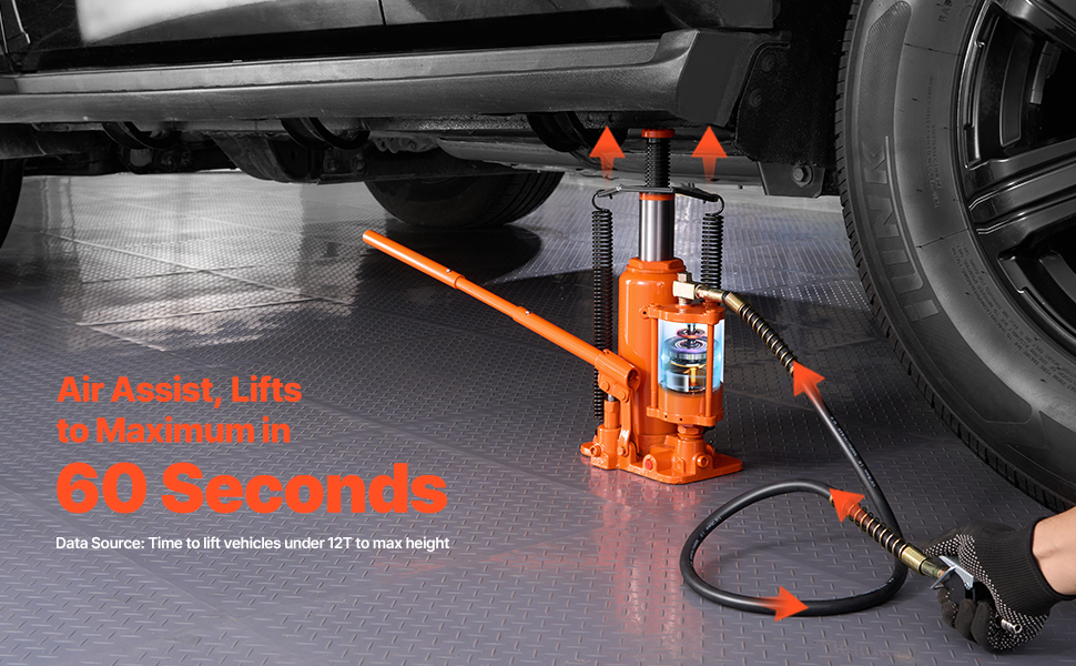 20 Ton Pneumatic Air Hydraulic Bottle Jack With Hand Pump - Heavy Duty Lift