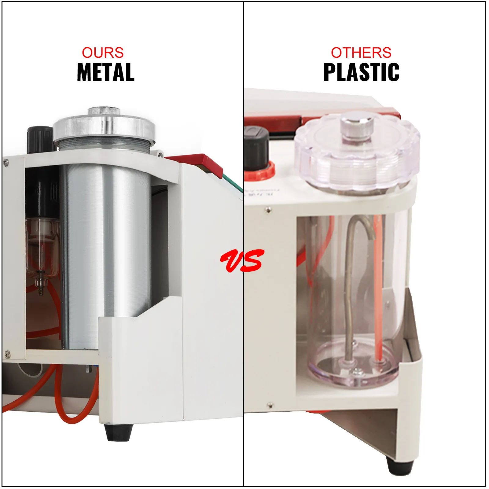 VEVOR twin pen sandblaster comparison: metal construction vs plastic alternative.
