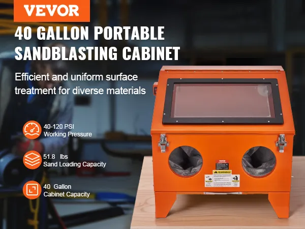VEVOR-Sandstrahlkabine, 40 Gallonen Fassungsvermögen, mit Sandbeladung und Arbeitsdruck bis zu 120 psi.