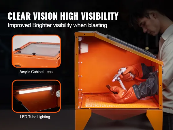 VEVOR-Sandstrahlkabine mit Acryllinse und LED-Beleuchtung für klare und hohe Sicht.
