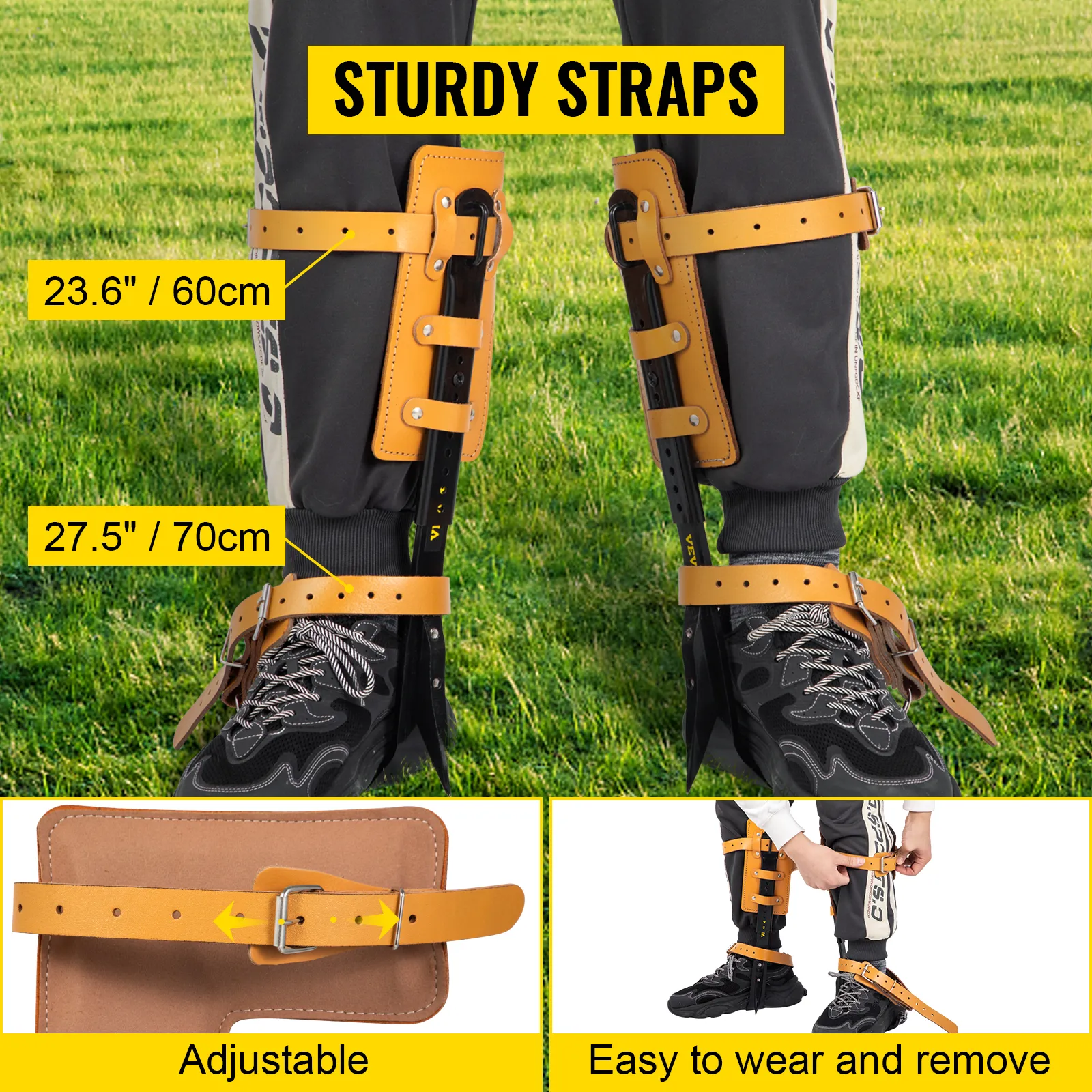 Juego de púas para trepar árboles VEVOR con correas ajustables resistentes para una escalada segura.