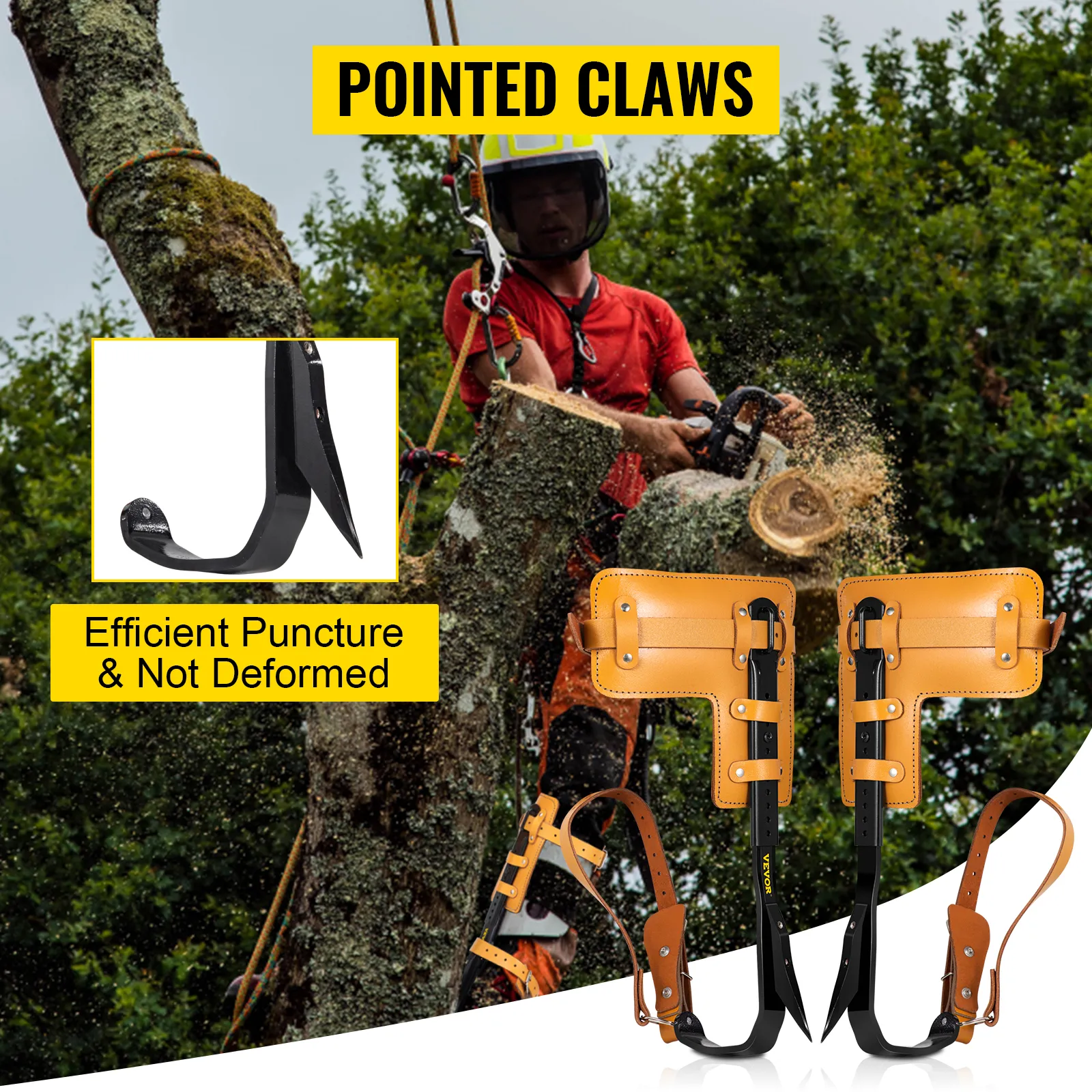 VEVOR tree climbing spikes with pointed claws, efficient puncture, and durability.
