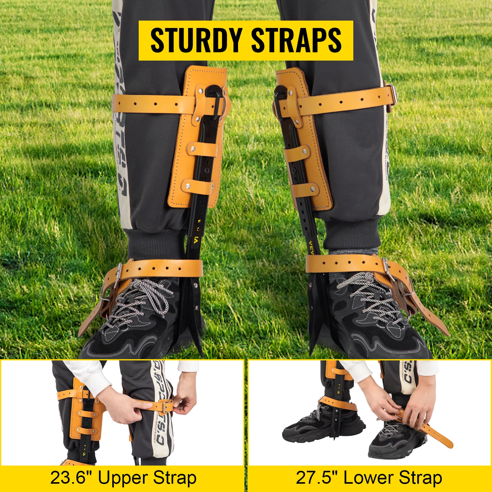 VEVOR tree climbing spikes with sturdy 23.6" upper and 27.5" lower straps.
