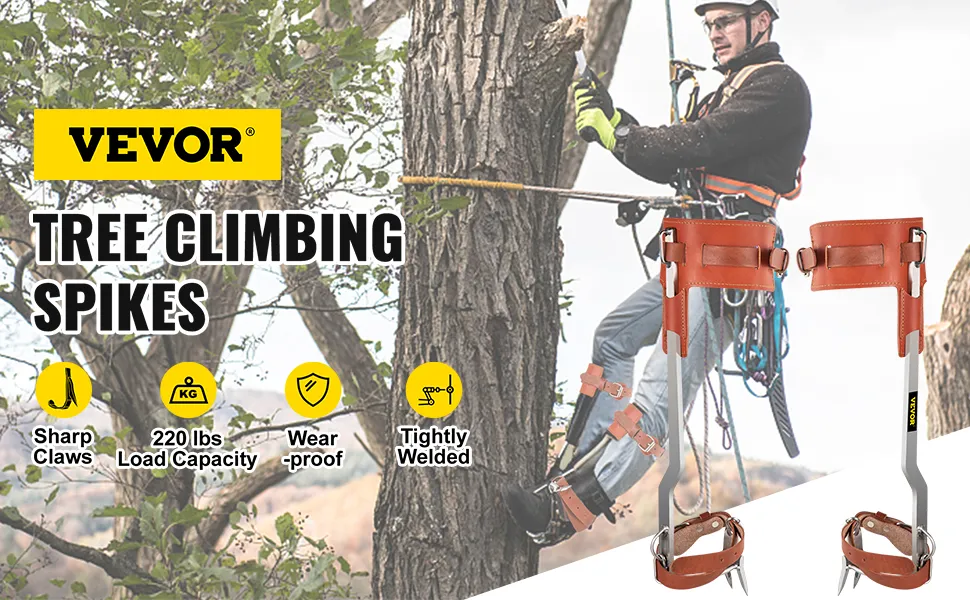 Pinchos para trepar árboles VEVOR con garras afiladas y capacidad de carga de 220 libras.