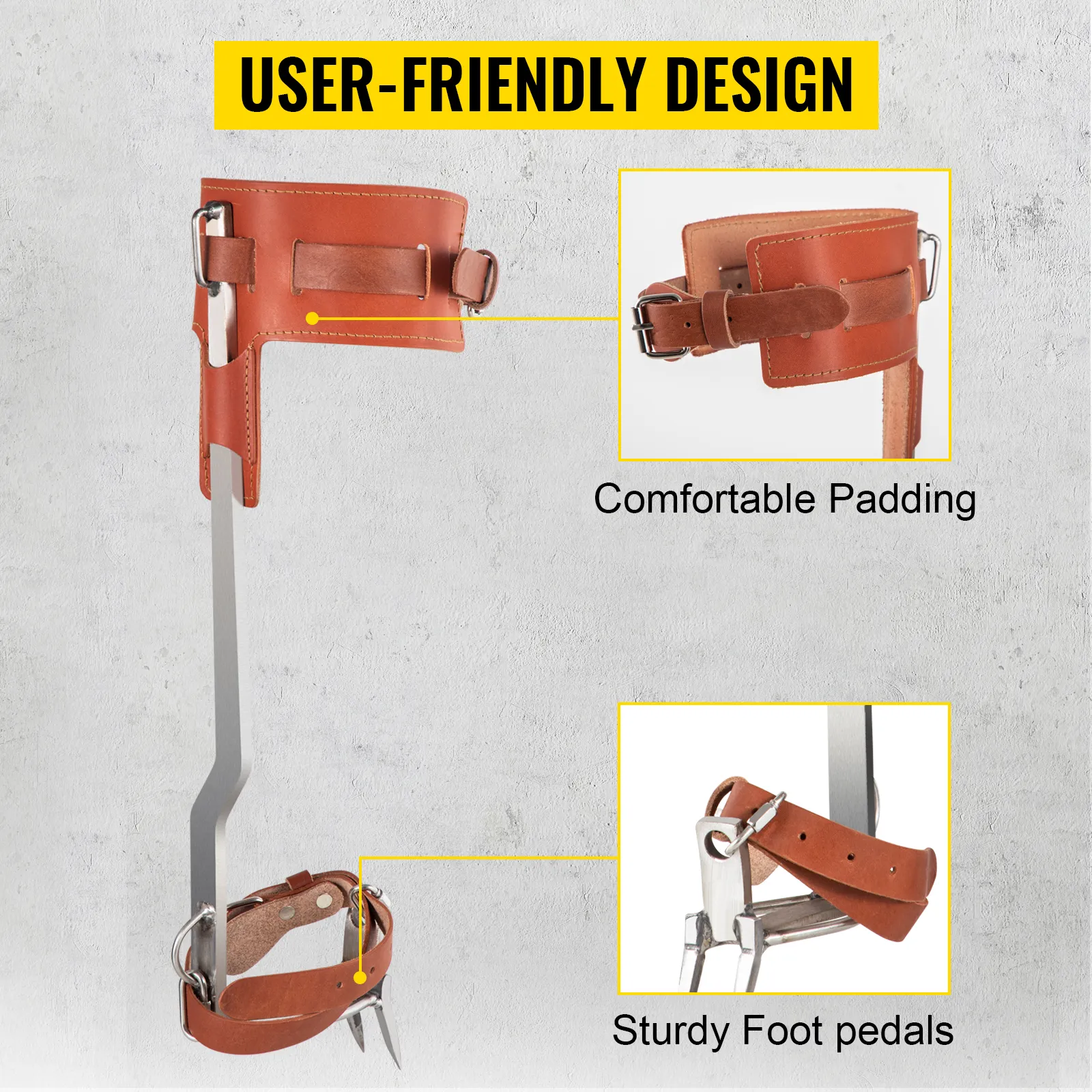 Pinchos para trepar árboles VEVOR con acolchado cómodo y pedales resistentes.