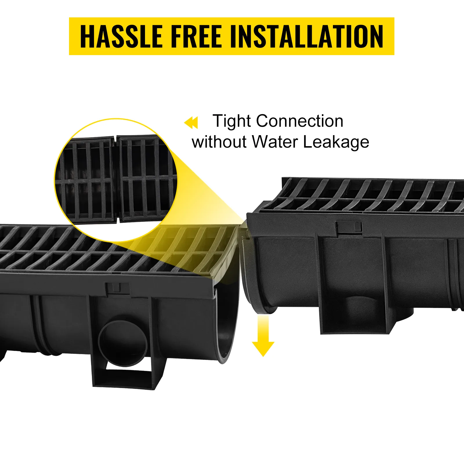 hassle-free installation of VEVOR trench drain system with tight connection.