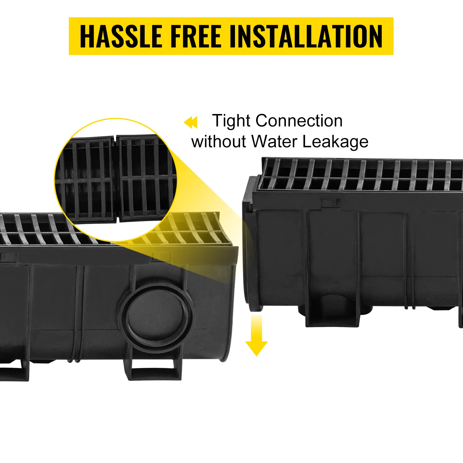 Sistema de drenaje de zanja VEVOR con conexión hermética y sin fugas de agua.