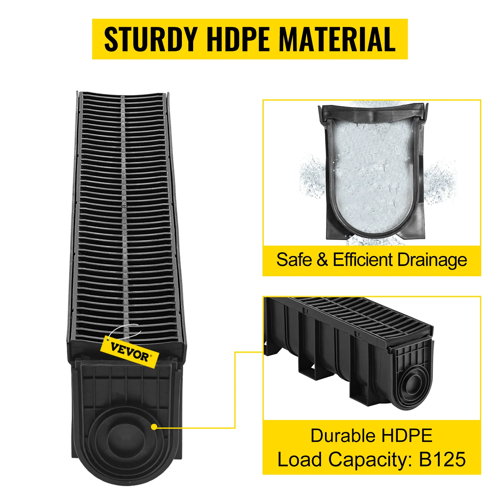 Sistema de drenaje de zanja VEVOR fabricado con material HDPE resistente para un drenaje seguro y eficiente