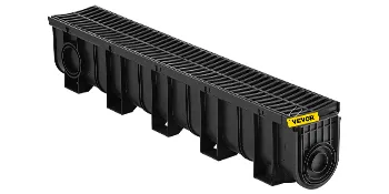 black VEVOR trench drain system with grates and end caps.