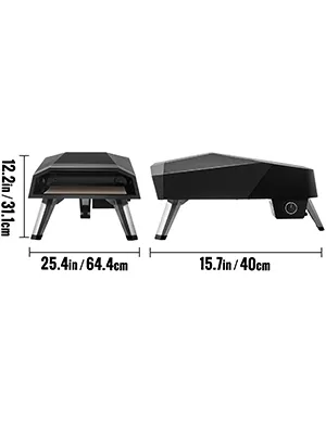 Dimensiones del horno de pizza a gas VEVOR: 12,2 pulgadas de alto, 25,4 pulgadas de ancho, 15,7 pulgadas de profundidad.