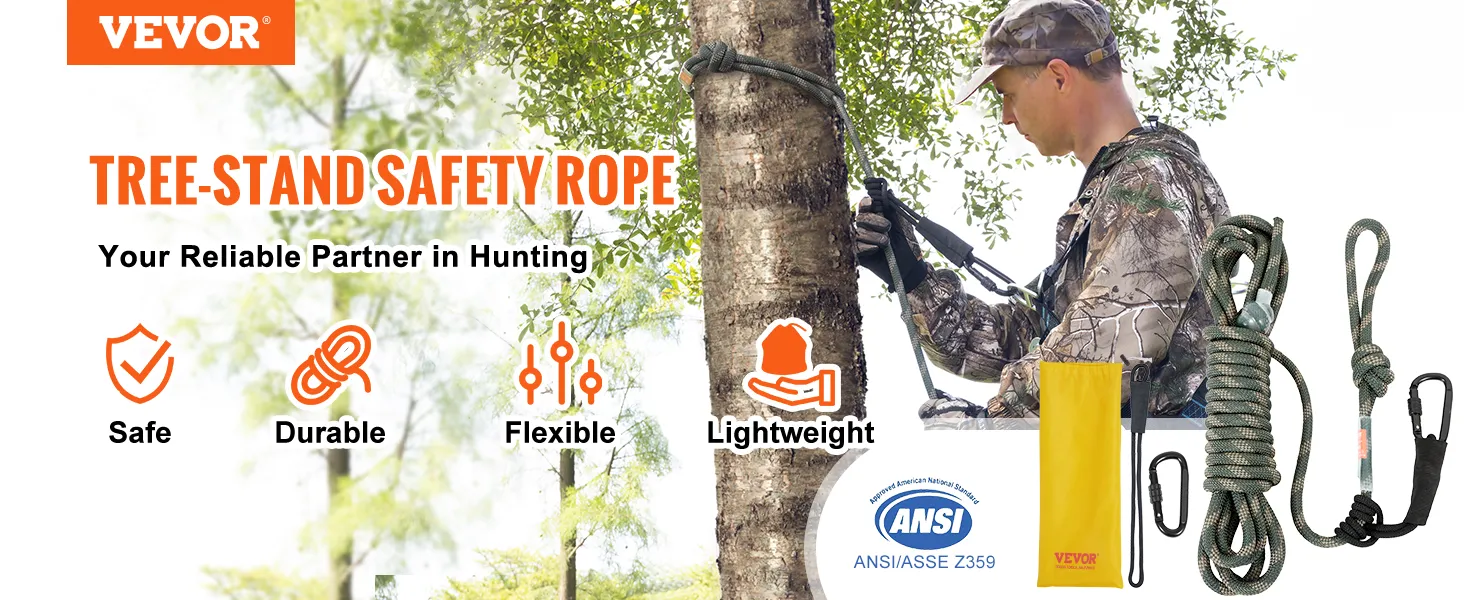 Cuerda de seguridad para soporte de árbol VEVOR: equipo seguro, duradero, flexible y liviano para una caza segura.