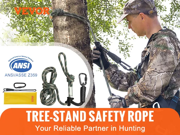 Cuerda de seguridad para soporte de árbol VEVOR: equipo seguro, duradero, flexible y liviano para una seguridad de caza confiable.