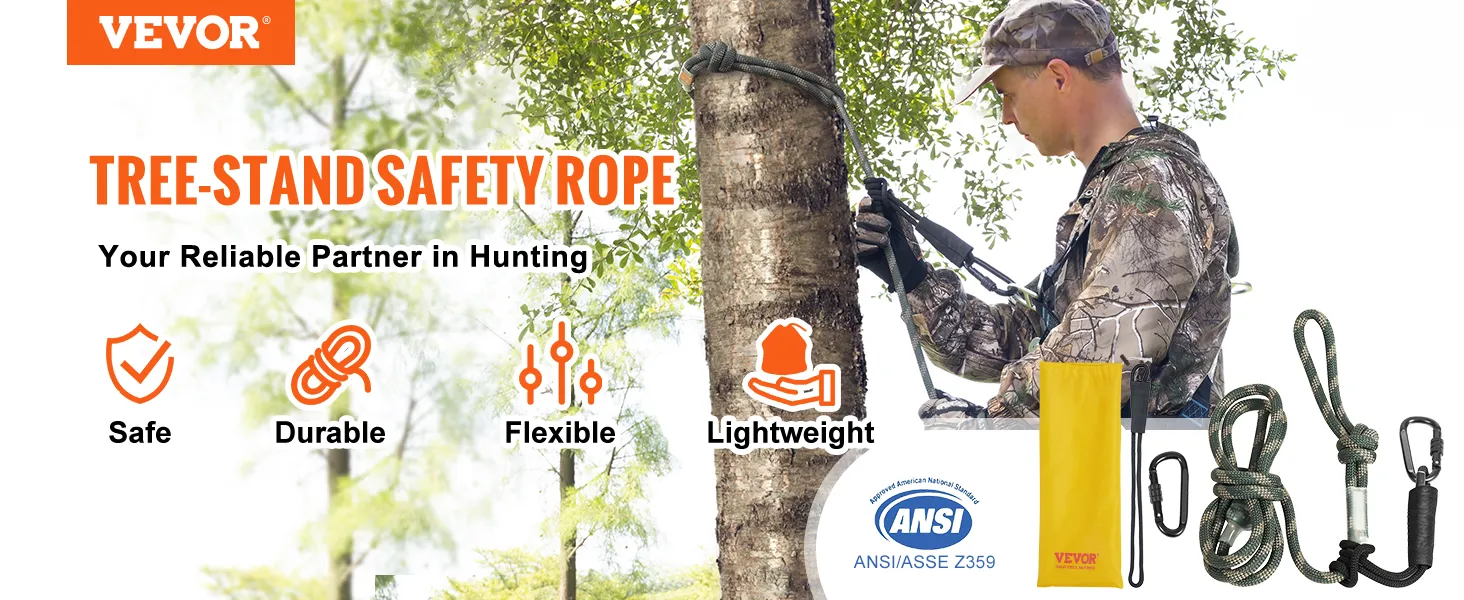Cuerda de seguridad para soporte de árbol VEVOR: equipo seguro, duradero, flexible y liviano para una seguridad de caza confiable.