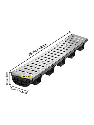 Sistema de drenaje de zanja VEVOR con dimensiones: 39,4 pulgadas x 5,7 pulgadas x 3,1 pulgadas.