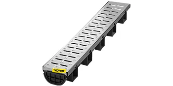 Sistema de drenaje de zanja VEVOR con rejilla de acero y base negra duradera.