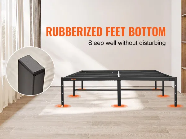 VEVOR 14 inch metal bed frame with rubberized feet bottom for disturbance-free sleep.