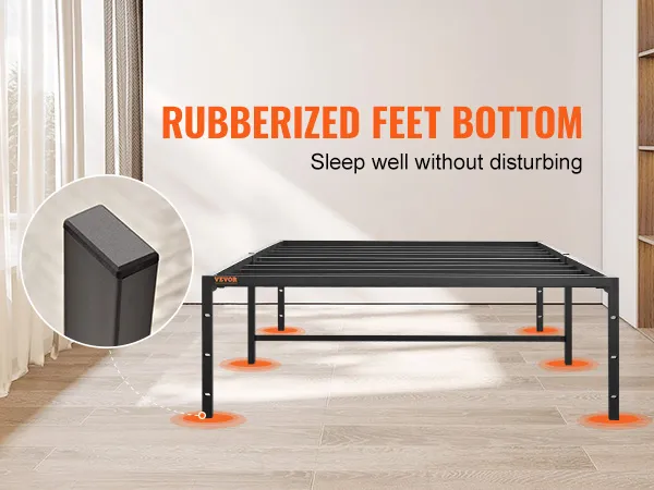 VEVOR 14 inch twin metal bed frame with rubberized feet for non-slip, noise-free support in modern room.