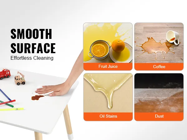 smooth surface VEVOR kids table set, easy to clean fruit juice, coffee, oil stains, and dust.