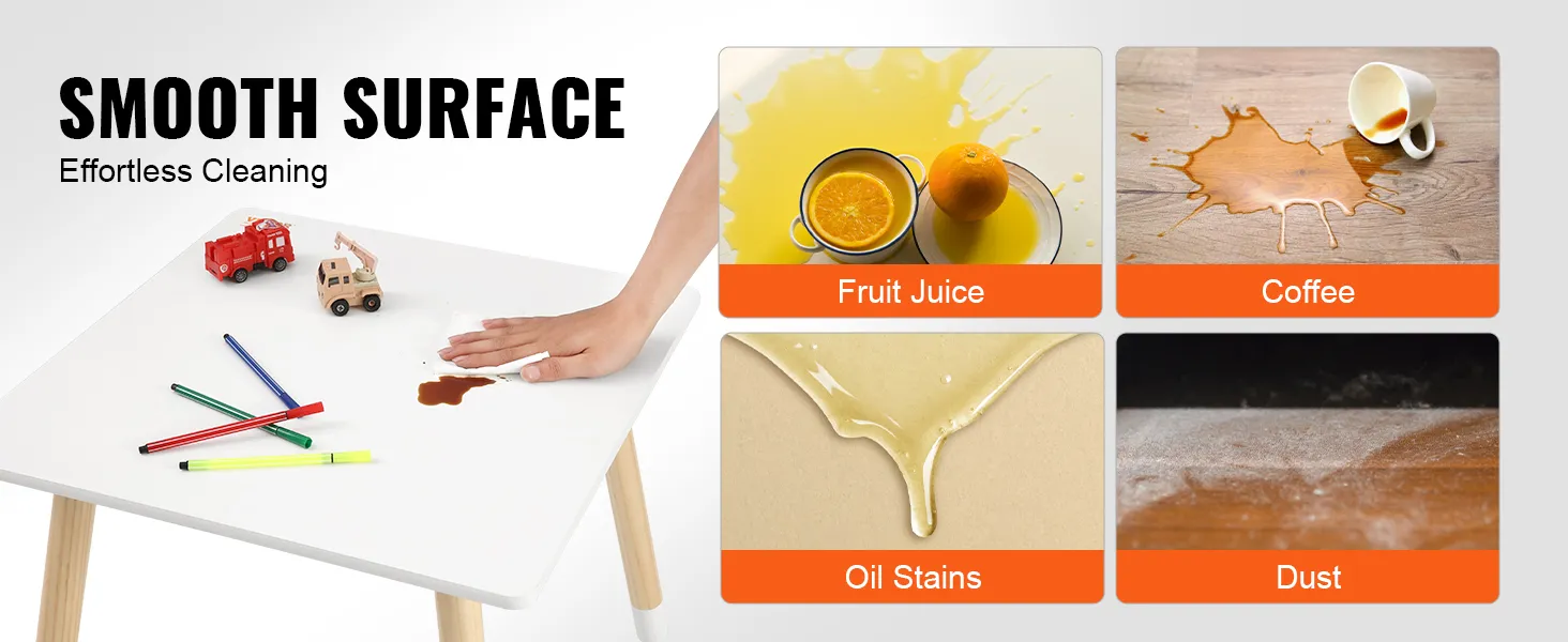 smooth surface VEVOR kids table set, easy to clean fruit juice, coffee, oil stains, and dust.