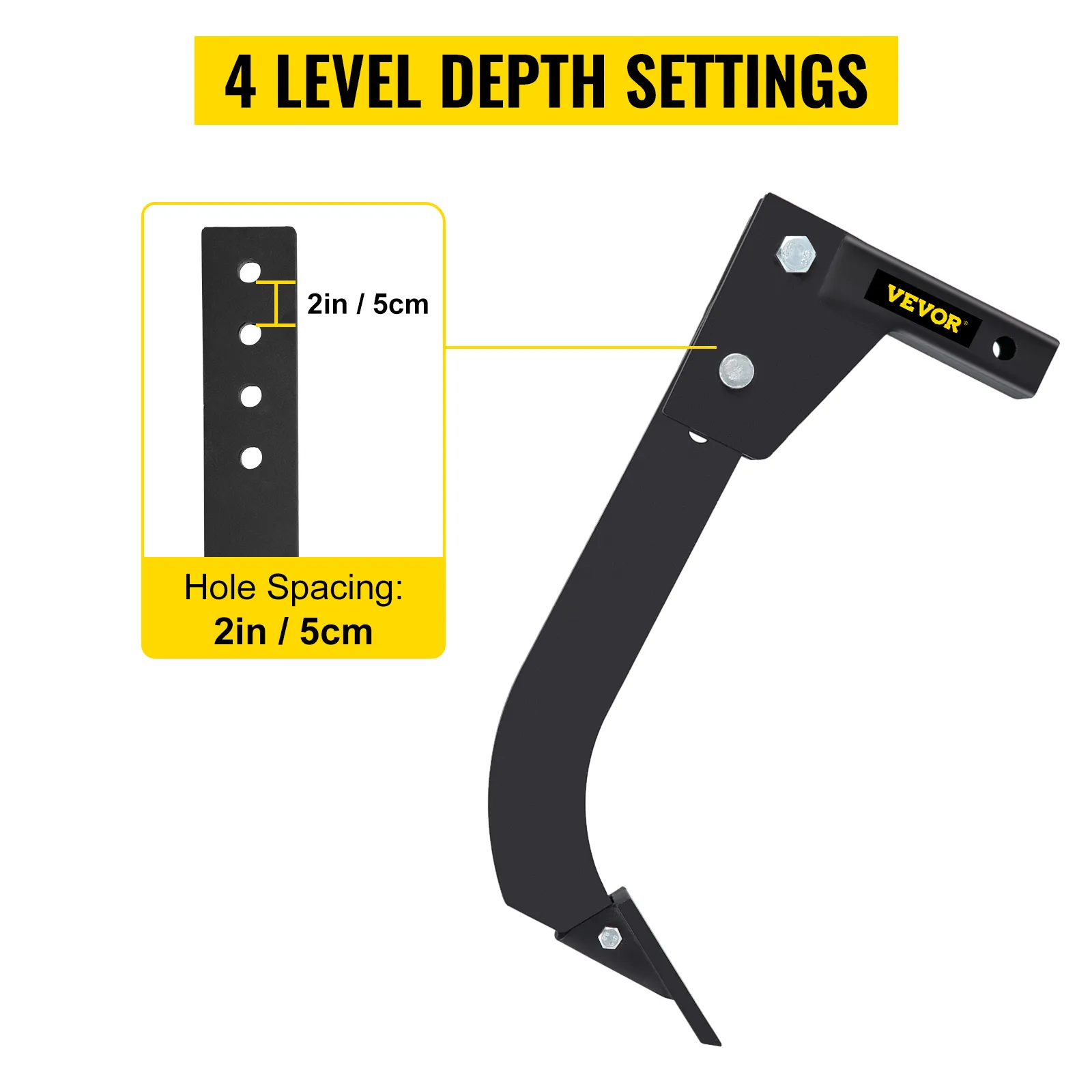 VEVOR hitch mounted ripper with 4 level depth settings and 2in/5cm hole spacing