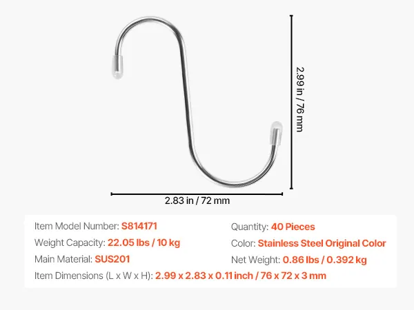 VEVOR S Hook Hangers for Jeans  40 Pack, 22.05 LBS, 2.99"