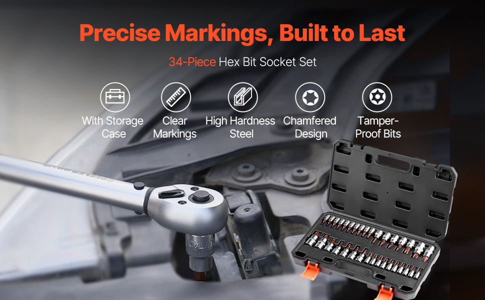 Torx Bit Socket Set 34-Piece Solid Star and Tamper Proof T6