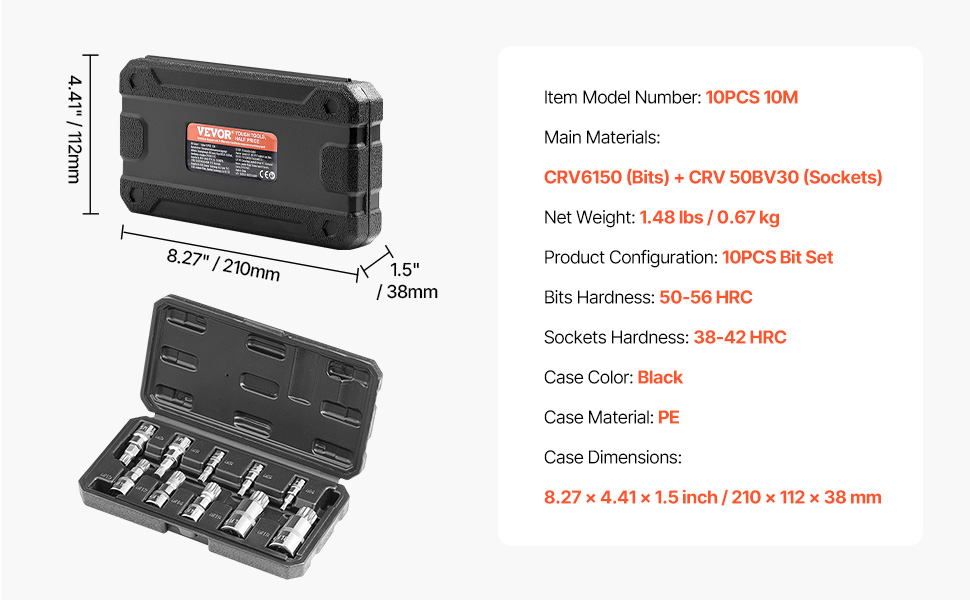VEVOR Triple Square Spline Bit Socket Set — 10-Piece