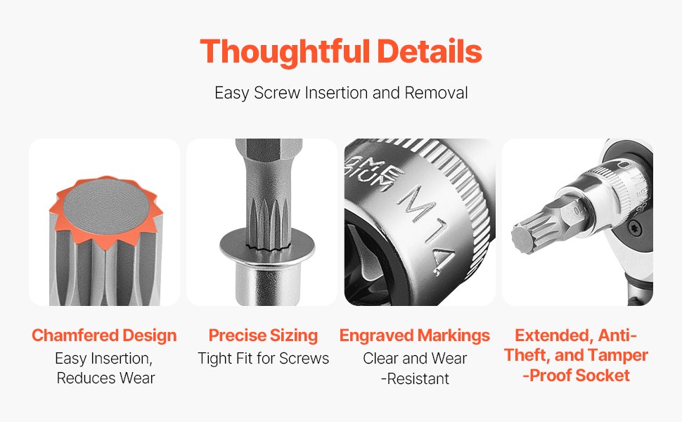 VEVOR XZN Triple Square Spline Bit Socket Set, 10-Piece M4 - M18