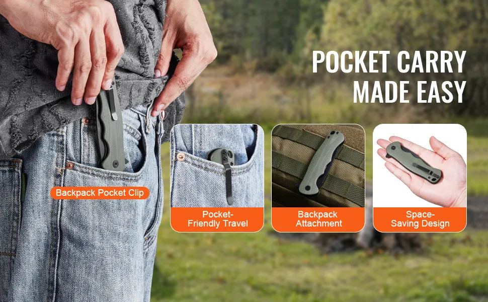 Folding Pocket Knife 3.5 in/8.8 cm D2 Steel Blade G10 Handle Pocket Clip