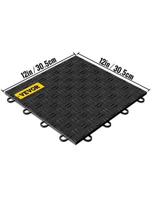 czarne płytki garażowe VEVOR o wymiarach 12 x 12 cali ze wzorem w romby.